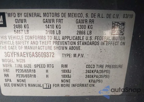 2010 Cadillac Srx Luxury Collection from USA, damaged, VIN 3GYFNAEY6AS609372